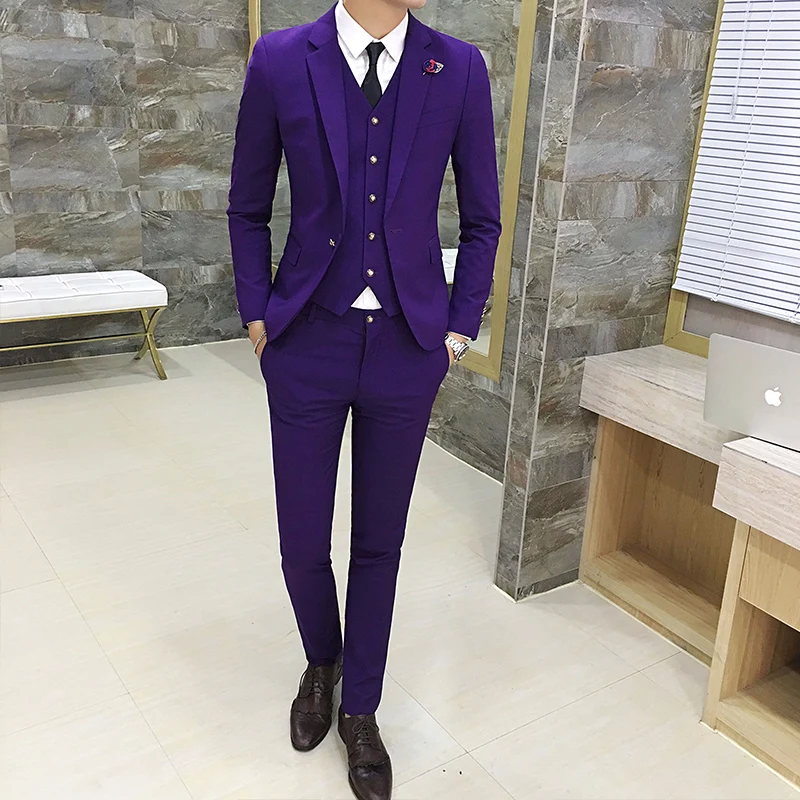 

Luxury Royal Men Suit 3 Pcs Set Fashion Boutique Single Button Solid Color Wedding Dress New Slim Business Banquet Formal Dress