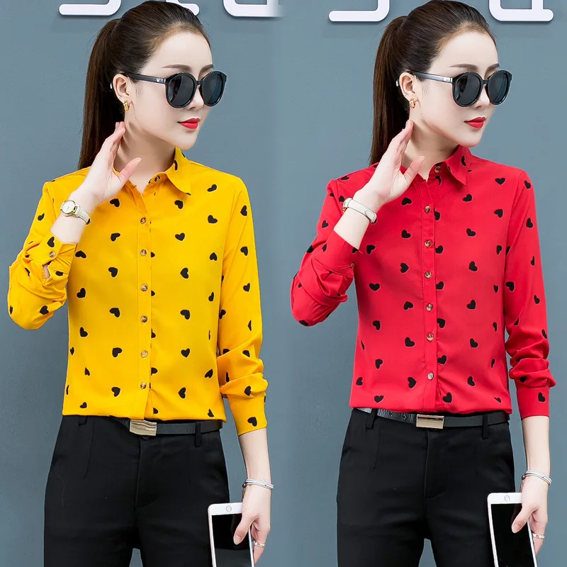 

Spring Autumn Women Chiffon Blouses Casual Female Slim Lapel Button Shirts Fashion Office Work Blouse Plus Size Top 5XL Blusas