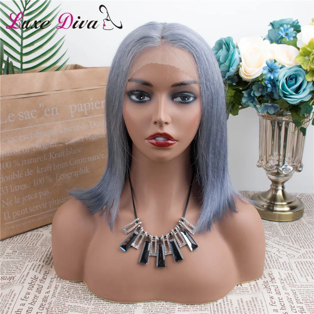 Grey Colored 13x1x4 Lace Front Wig Bob Wig Silver Gray Short Wig Bob Wigs For Black Women Remy Peruvian Human Hair Luxediva Hair