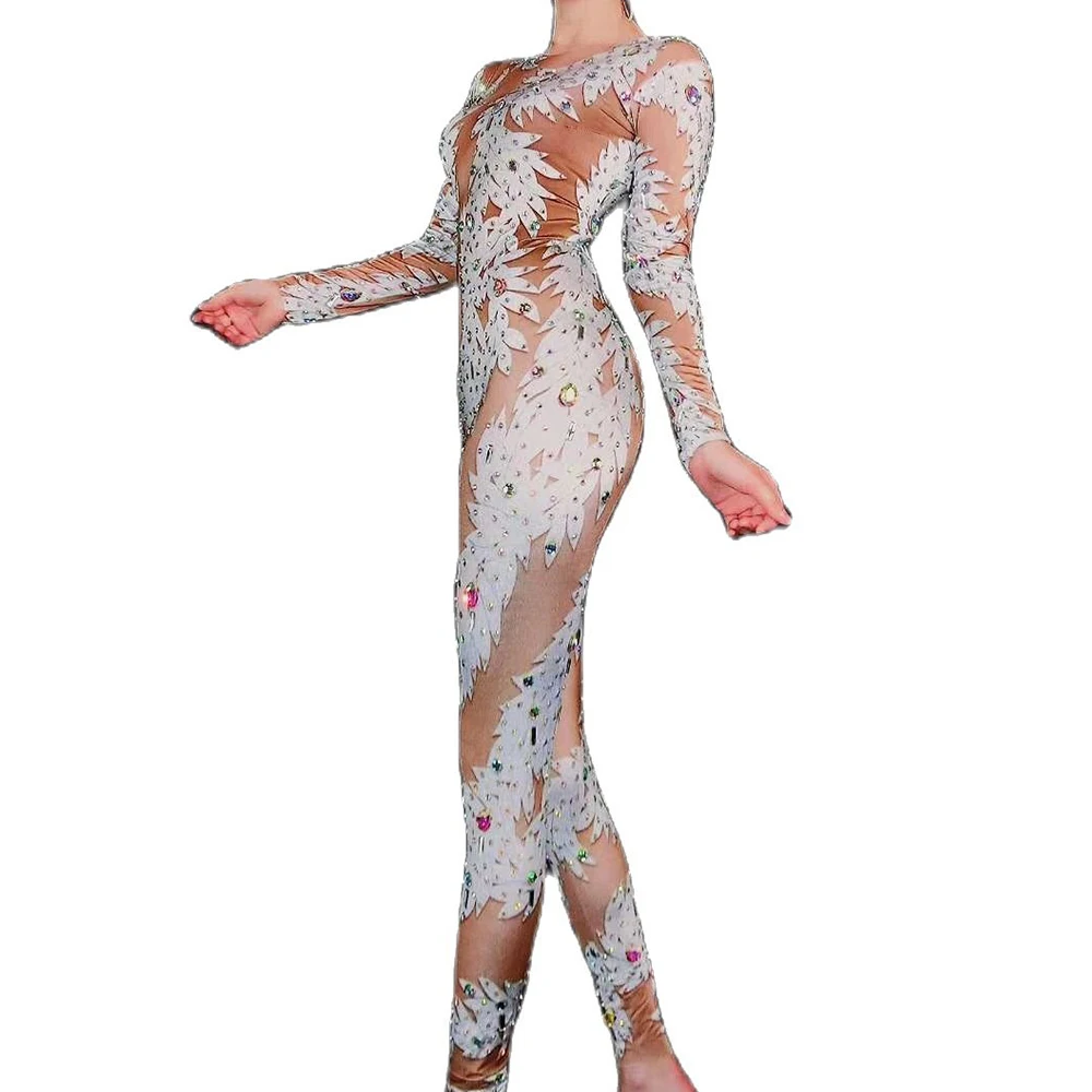 Белый с узором из листьев принтованные комбинезоны колготки со стразами