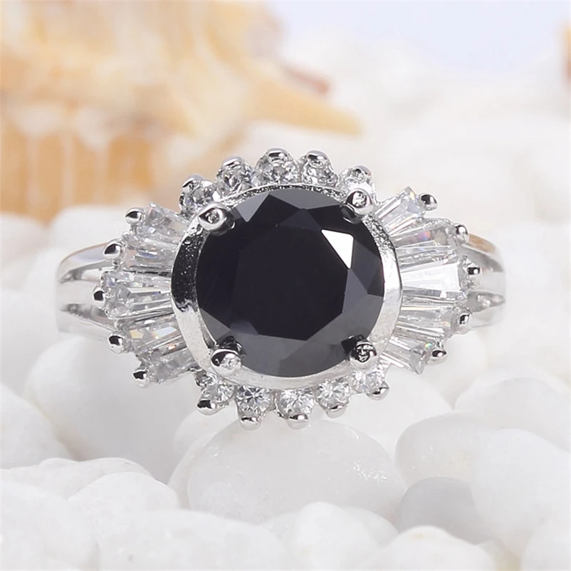 Eulonvan 925 Sterling Silver Wedding Rings Jewelry &amp Accessories For Women Christmas Gift Black Cubic Zirconia S-3718 Size 6 8 9