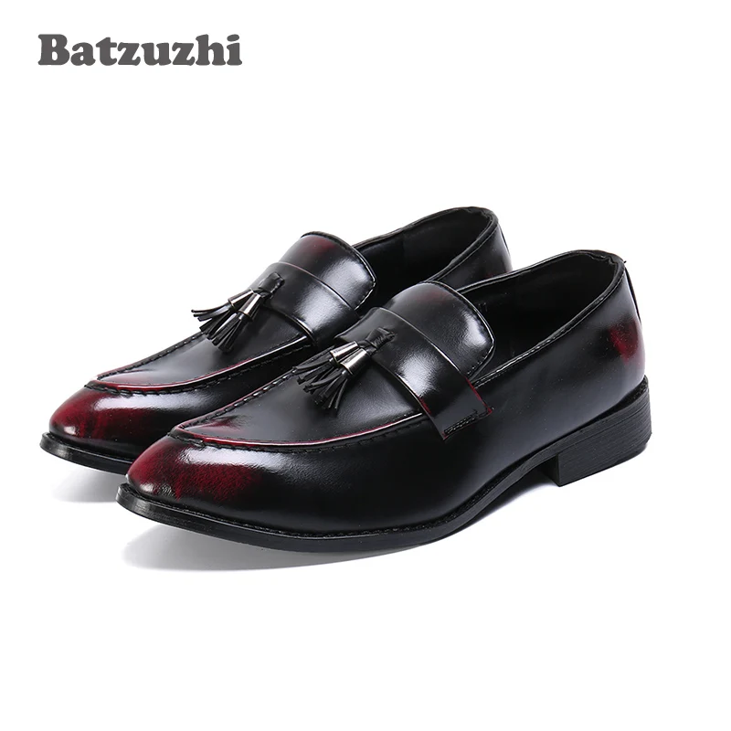 

Batzuzhi Italian Leather Mens Dress Shoes Vintage Metal Pointed Toe Chaussure Homme Formal Leather Dress Shoes, Sizes US6-12
