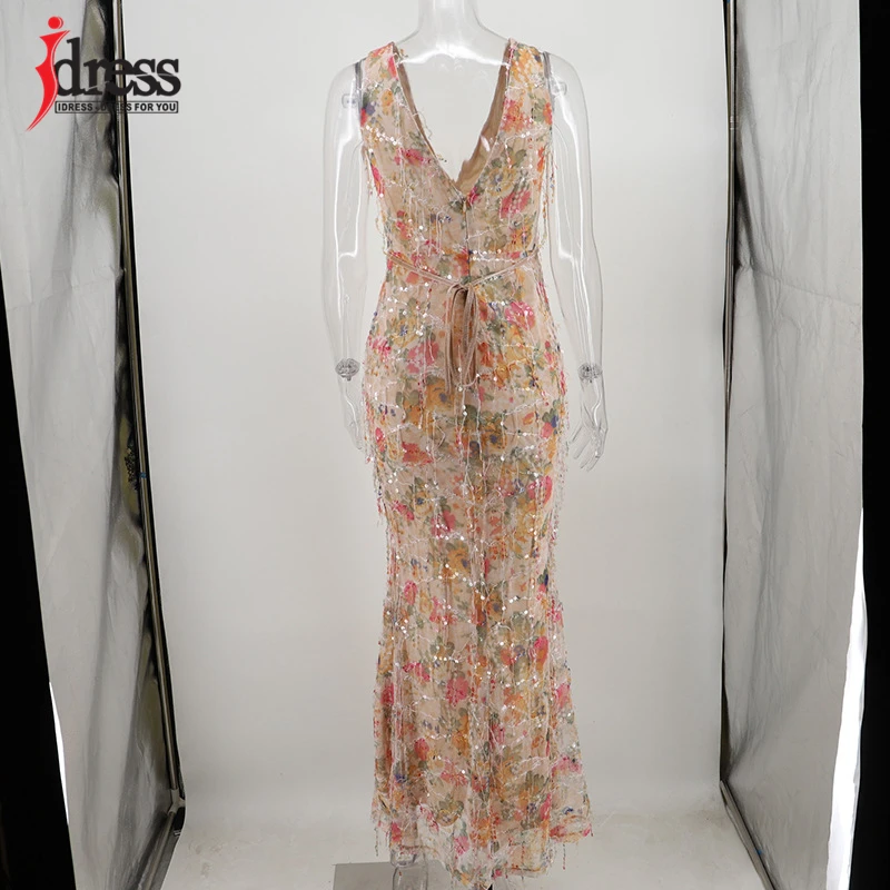 Женское длинное платье-макси IDress облегающее платье с глубоким v-образным вырезом