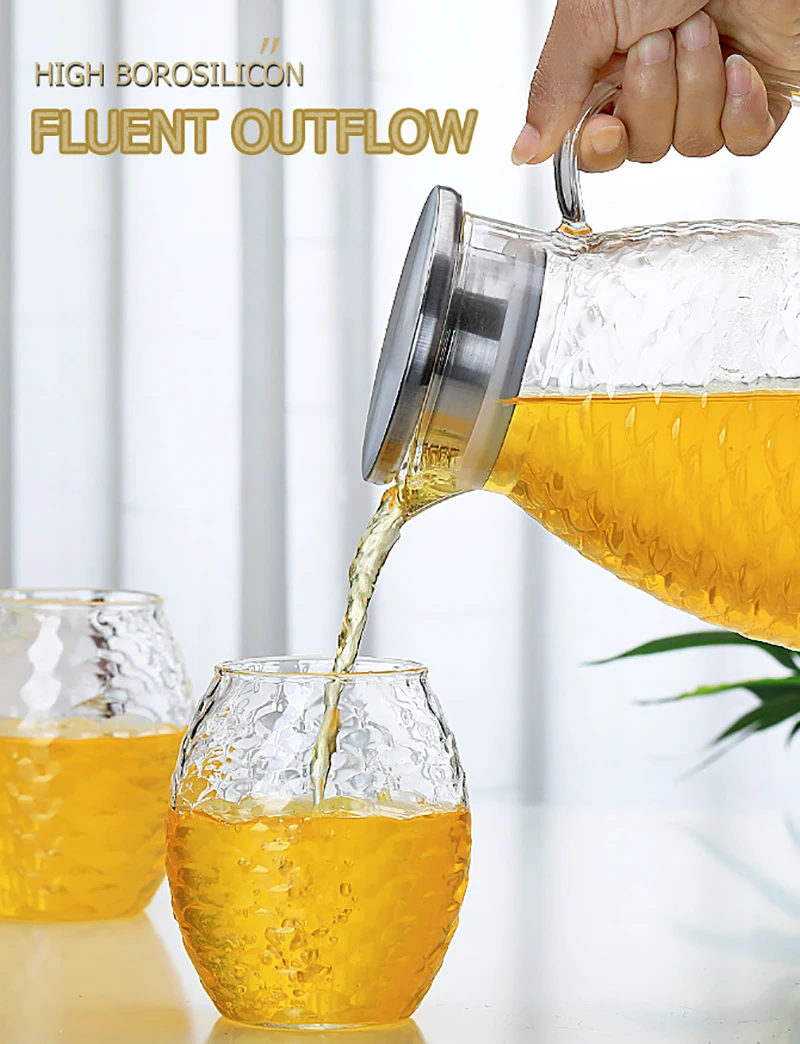 2000ml Jug Teapot Kettle High capacity Glass Fish scale Water Pot Lemonade Heat-resistant Explosion-proof Heatable Carafe 1500ml | Дом и сад
