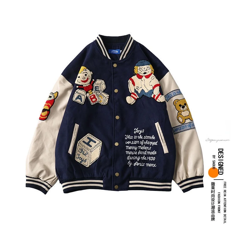 

Women's Bomber Jacket Oversized Vintage Clown Cartoon Embroidery Baseball Jacket Streetwear Autumn Spring 2021 New Coats Jackets