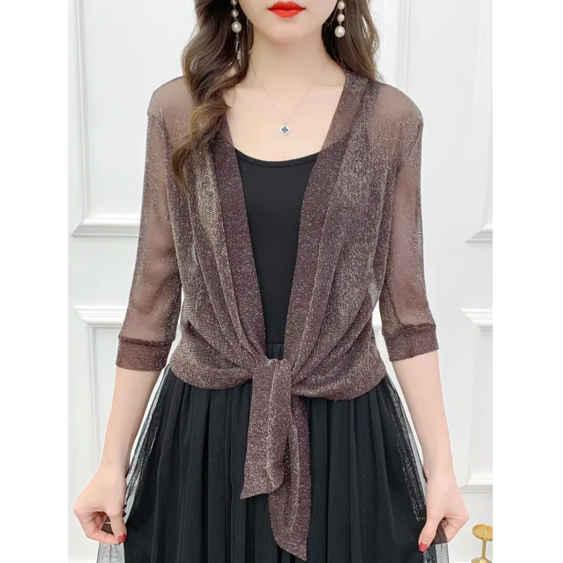 #3529 Summer Chiffon Short Jacket Women Half Sleeve See Through Tops Kimono Jacket Cardigan Sexy Thin Sunscreen Coat Ladies