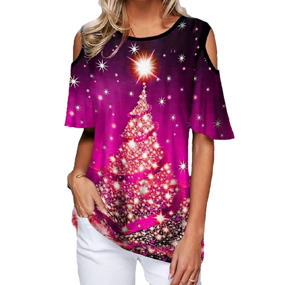 

New Christmas Shirt Women Casual Fashion Christmas Trees Comfortable Loose Print T-Shirt Female Graphic T-shirts Clothing Women
