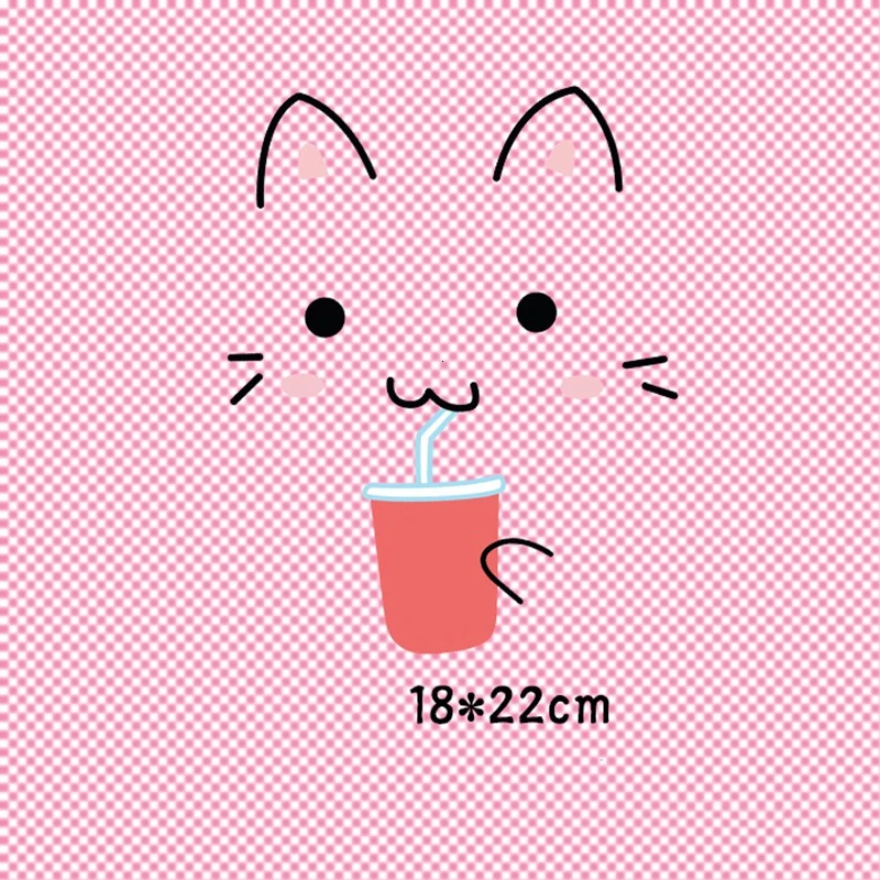 Cartoon Lovely Drink Cat DIY Heat Transfer Iron-on Patches For Children Clothing T-shirt Decor Press Appliqued Stickers | Дом и сад