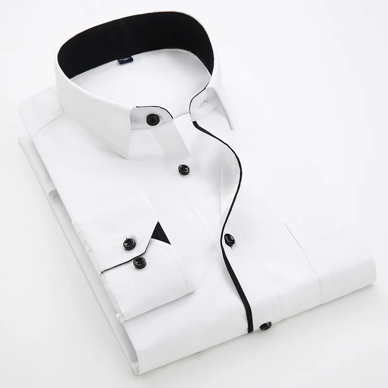 

Рубашка Aoliwen Мужская классическая, деловая приталенная, с длинным рукавом, с карманом, однотонная, 2020
