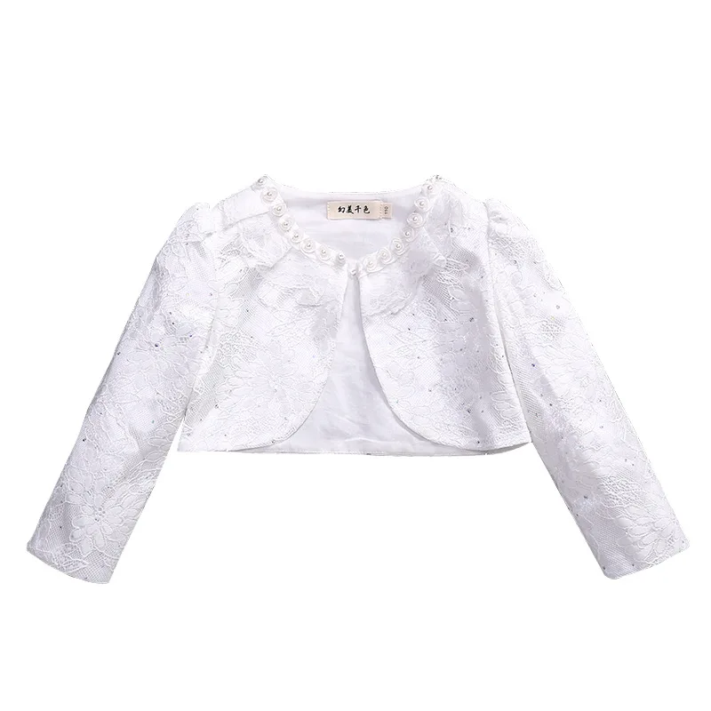 

Embroidered Autumn Kids Girl Coat Spring Long Sleeve Lace Flower White Short Jacket For Birthday Party Baby Girls Outerwear
