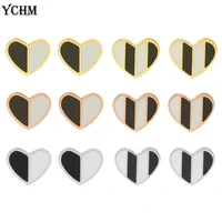 tiny heart earrings for women stainless steel earring studs black and white dripping oil charm set earings fashion jewelry 2021