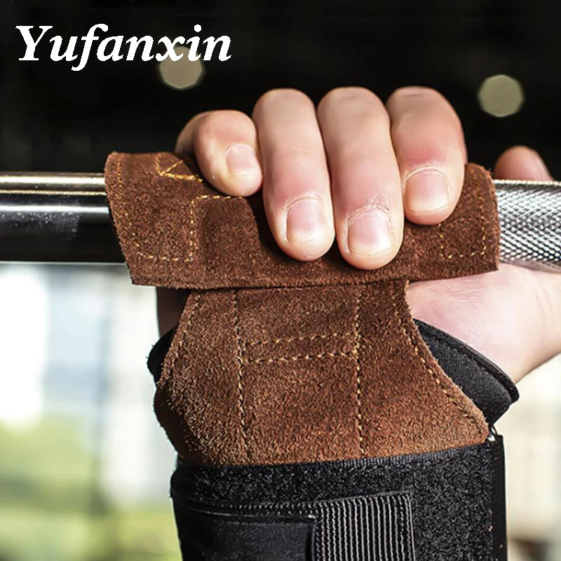 

1Pair Cowhide Gym Gloves Grips Anti-Skid Weight Lifting Dead lifts Workout Cross fit Fitness Gloves Palm Protection