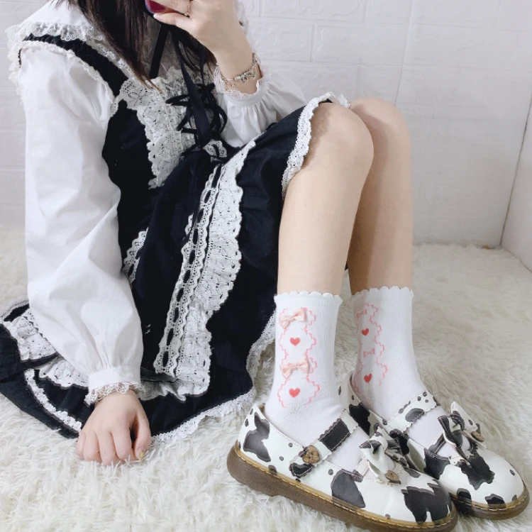

Princess sweet lolita socks Spring and summer sweet soft sister bubble mouth lace socks lovely bow love socks women XWZ144
