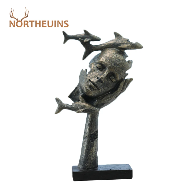 

NORTHEUINS Resin Abstract Thinker Mask Statue Meditation Human Face Decorative Figurines Home Living Room Offical Tabletop Decor
