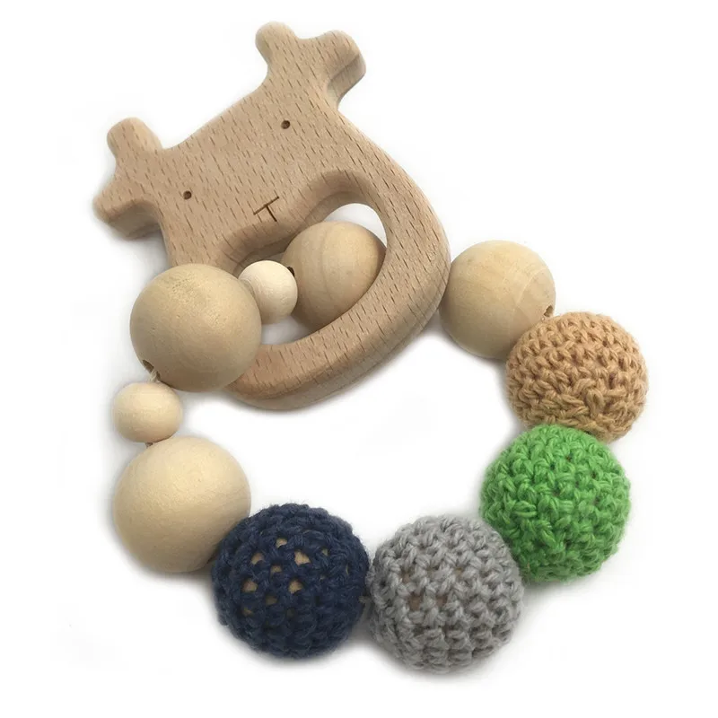 

Новый детский Прорезыватель для зубов, цепочка для соски, ежик, деревянный зажим, геометрические бусины для вязания крючком с сумкой, деревя...