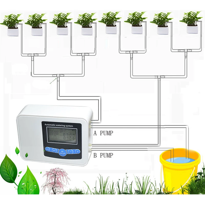 20/15/10M Garden Dual-Pump Solar USB Dual-Mode Charging Watering Drip Irrigation System Flower Plant Automatic Timer Watering