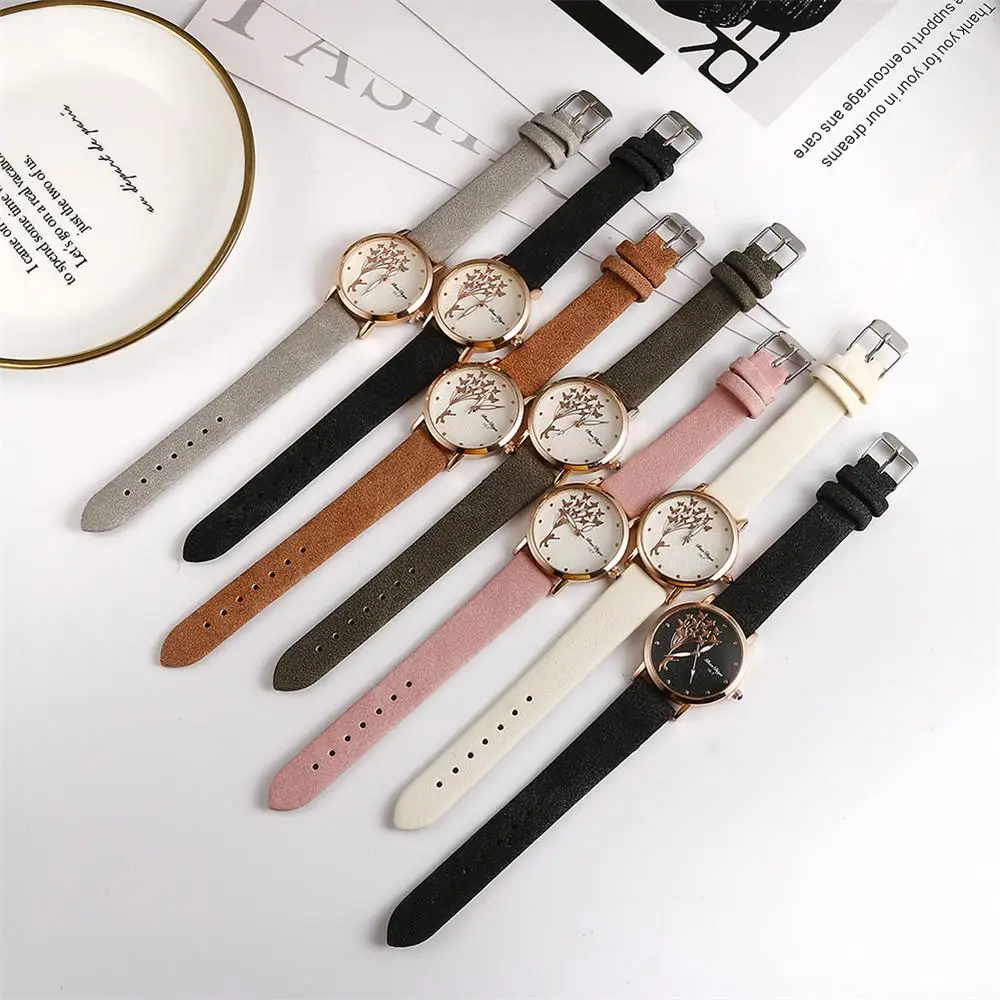 

New Fashion Butterfly Women Watches 2021 Simple Brown Quartz Watch Vintage Leather Ladies Wristwatches Drop Shipping Clock