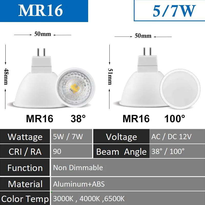 5 шт. светодиодный MR16 GU5.3 домашний декоративный прожектор AC DC 12 В SMD 2835 высокий