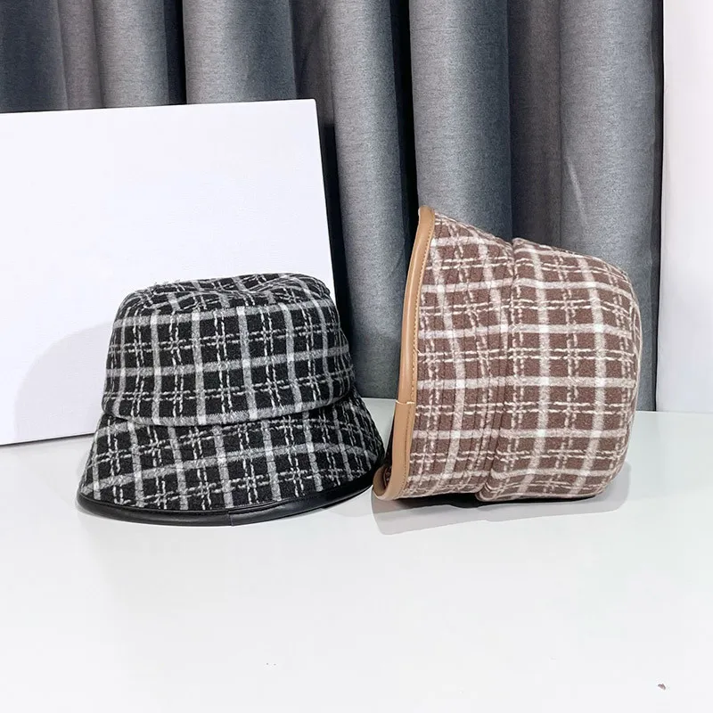 

Новинка 202111-2509216, шерстяная тканевая Смешанная клетчатая шляпа с полями из искусственной кожи для женщин и мужчин, шляпа для отдыха