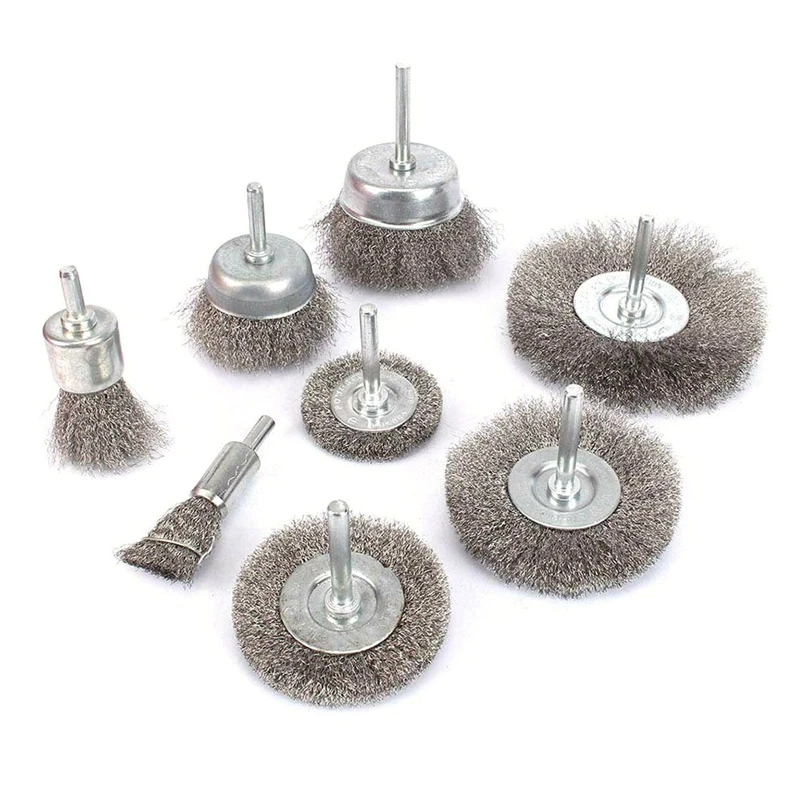 

8Pcs Stainless Steel Wire Brushes Wheel Kit for Drill with 1/4 inch Shank 0.15mm