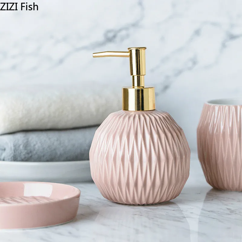 5-piece Set Ceramics Bathroom Accessory Set Washing Tools Bottle Mouthwash Cup Soap Toothbrush Holder Household Articles
