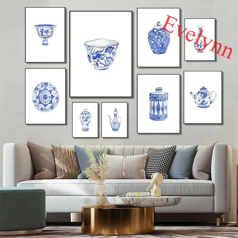 

Watercolor Chinoiserie Printable Blue And White Porcelain Print Ginger Jar Art Posters Home Decor Canvas Wall Art Prints Gift