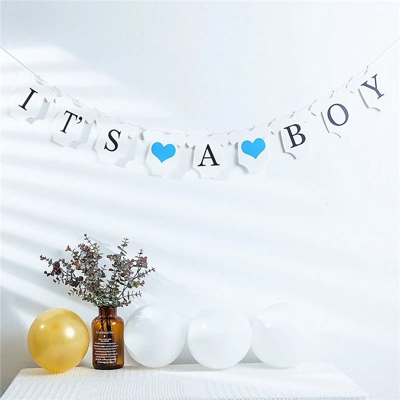 ITS A BOY / GIRL paper flag creative clothes pattern Baby Shower birthday letter banner full moon party shooting props supplies | Дом и сад