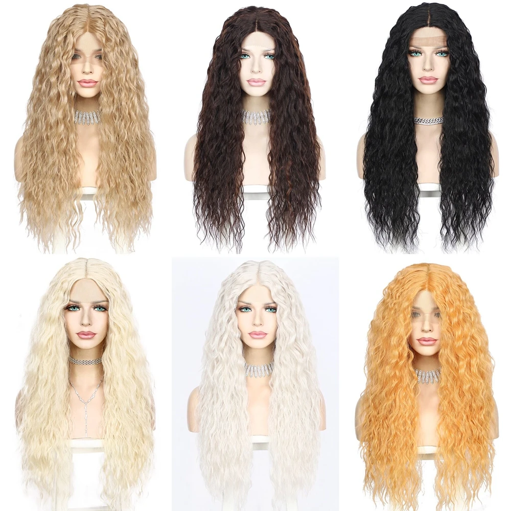 Lvcheryl Lacefront T-Part Cheap Blonde Wigs Long Afro Kinky Curly Wig Hair for Black White Women Daily Party Cosplay Gift