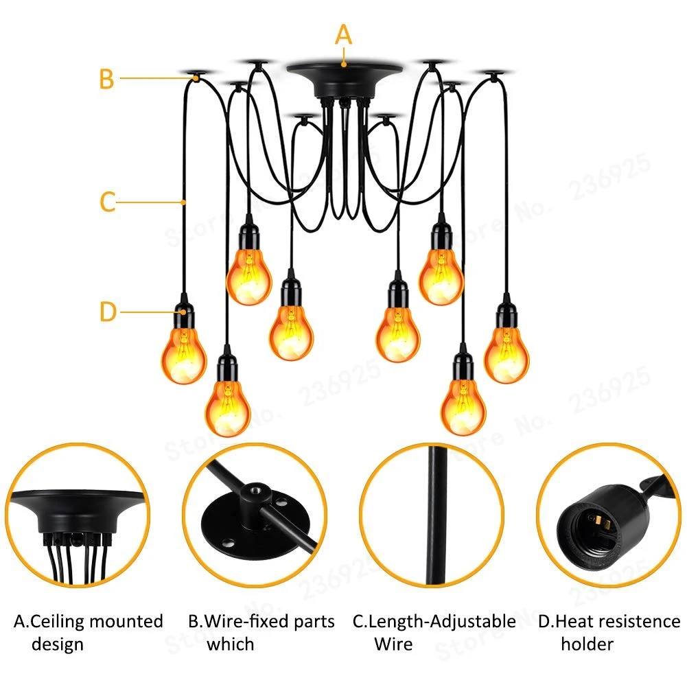 Светодиодный Ретро винтажный светильник-паук Эдисон лампа люстра чердак