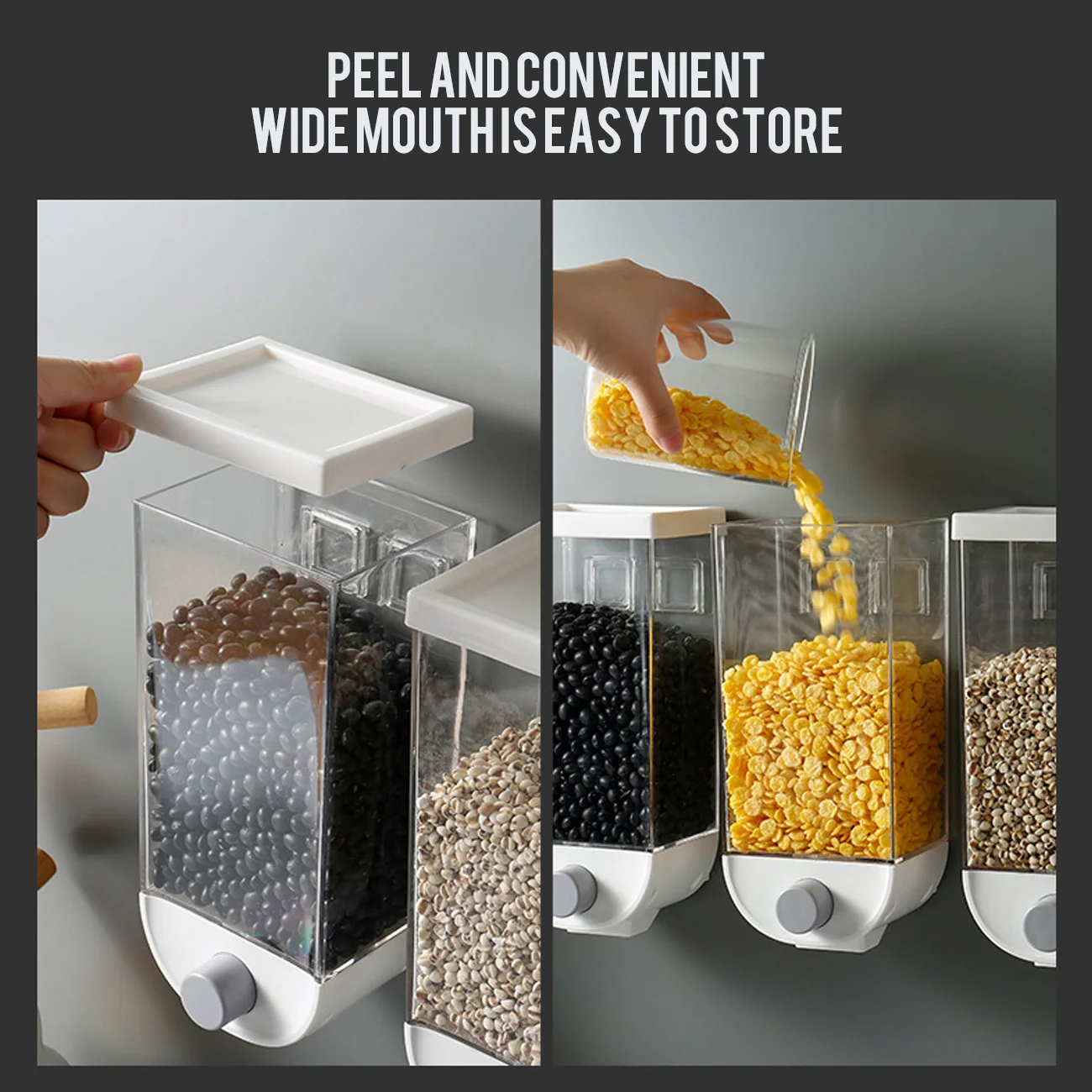 

Wall Hanging Whole Food Storage Container Sealed Jars Rice Beans, Kitchen Grain, Oatmeal Dispenser, Food Storage Box