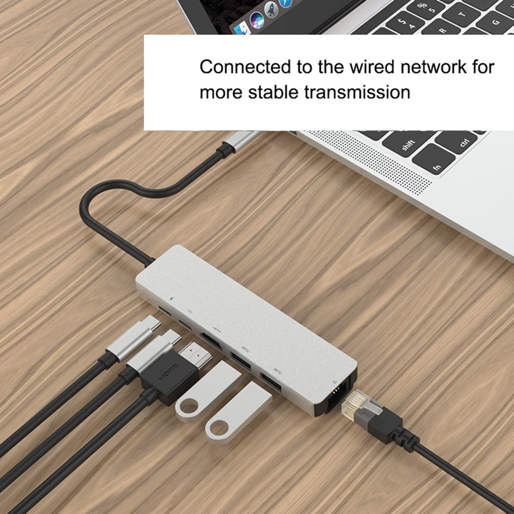 

Multiple High Speed Expander Adapter 6 in 1 USB Type C Hub Adapter with 4K HDTV USB 3.0 2.0 RJ45 PD Charging Port