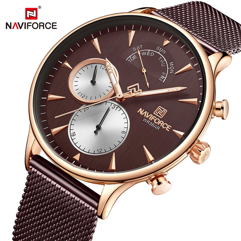 NAVIFORCE Relogio Masculino Топ люксовый бренд мужские часы из нержавеющей стали с сетчатым