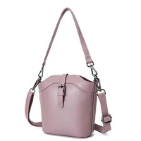 2021 new casual leather bucket bag head layer cowhide lychee pattern handbag shoulder bag messenger female bag