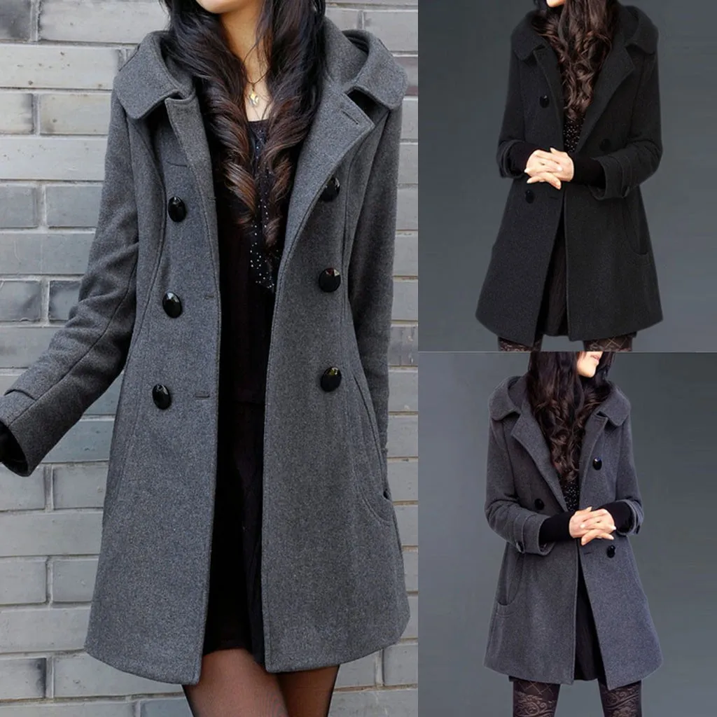 

CHAMSGEND Autumn Winter Wool Blend Coat women warm Long Sleeve Wool Overcoat Female Casual pocket Hoode Jacket Coats Abrigos #7