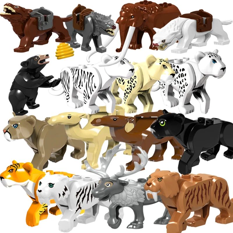 Конструктор Джунгли тигр Лев медведь волк слон леопард животные динозавр модель