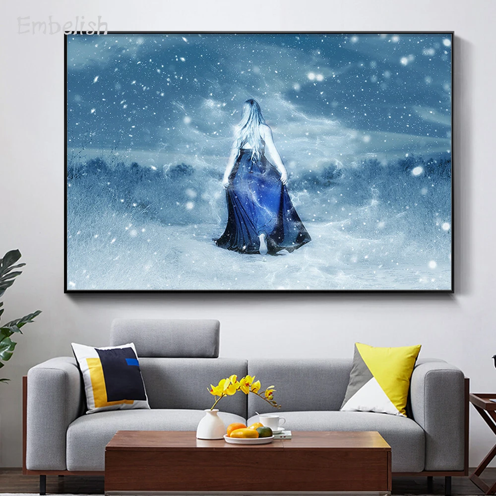

1 Pieces Large Size Girl In Snow Landscaoe HD Print On Canvas Oil Paintings For Living Room Home Decor Wall Pictures Posters