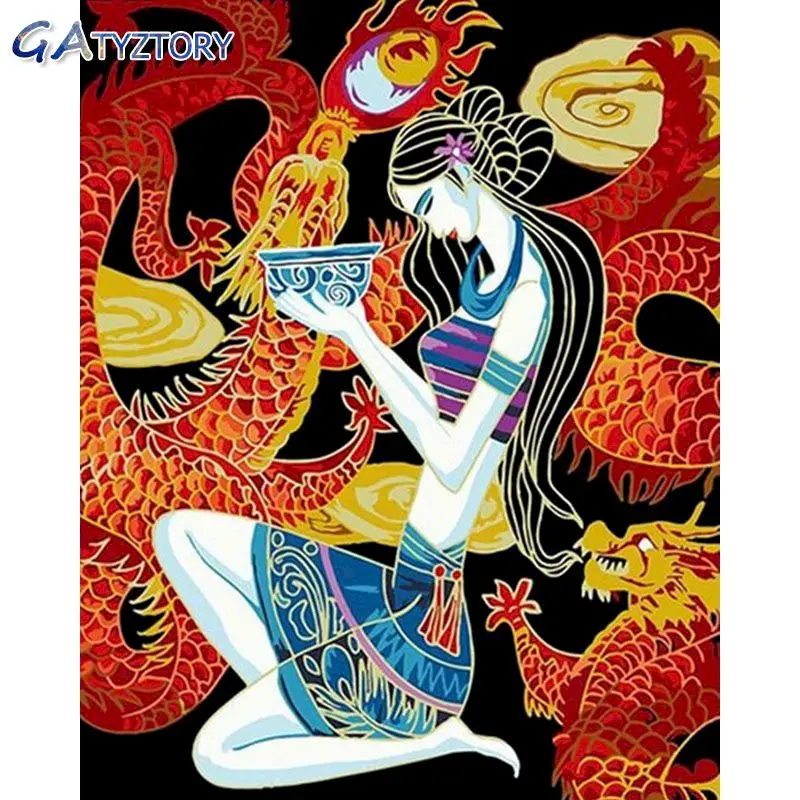 

GATYZTORY DIY Painting by numbers Ethnic girl paint by numbers for children wall stickers home decor living room 40x50cm photo f