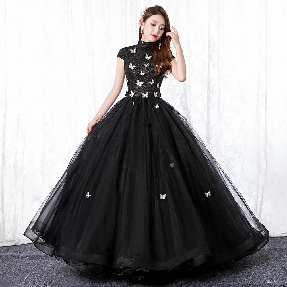 Милое черное пышное платье на 16 лет 2019 Vestido debutante 15 anos бальное с высокой горловиной