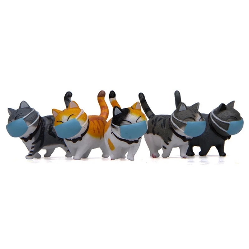

Lovely Cute Cat Face Drawing Wearing Mask Funny Figure Ornament Landscape Decor Mini Camera Home Jewelry Shop