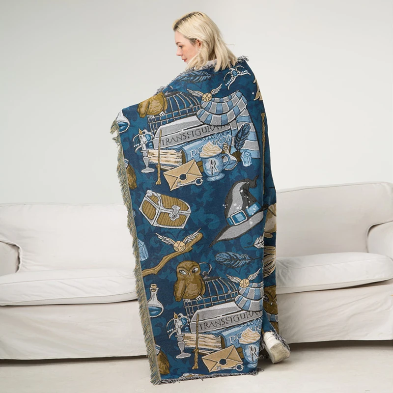 Мягкое вязаное покрывало с кисточками хлопковое для дивана шарф гобелен