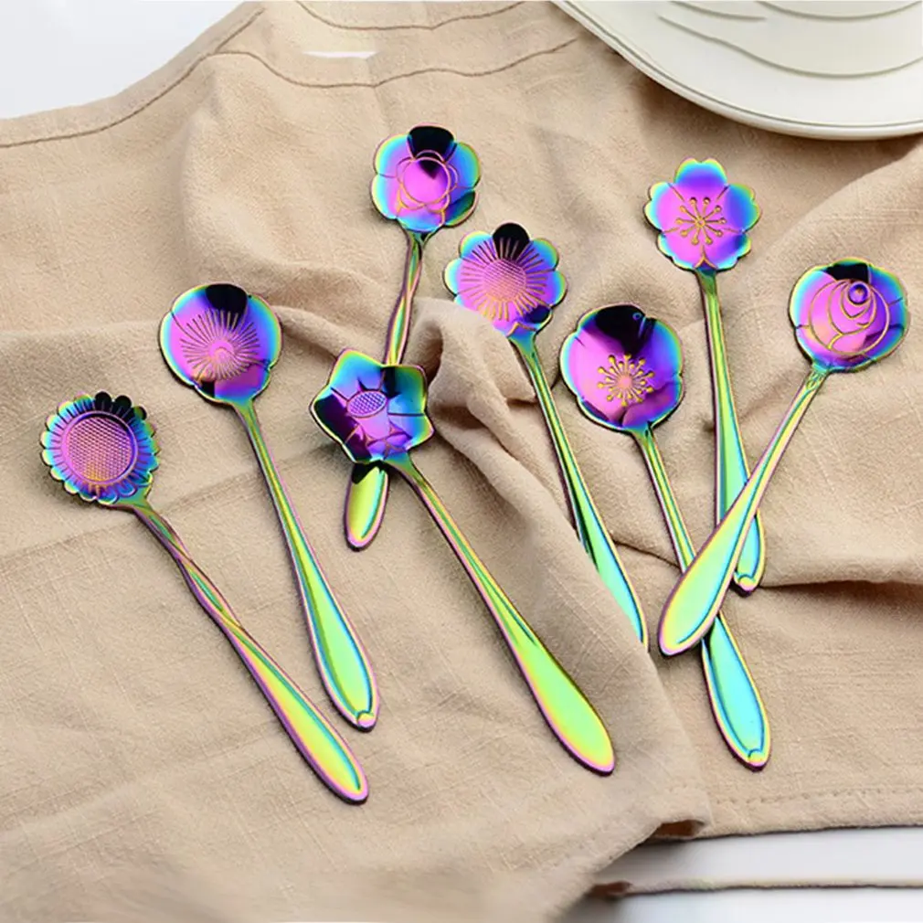 8 шт Творческие цветок Форма чайная кофейная ложка Нержавеющая сталь мороженого