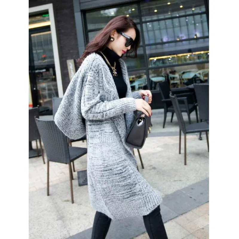 CHRLEISURE Winter Women Sweater Cardigan Coat Large Lapel In The Long Section Was Thin Collar Shawl |