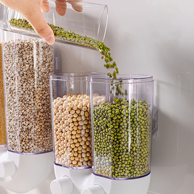 

Automatic Grain Storage Box Cereal Dispenser Food Tank Kitchen Rice Beans Container Organizer Wall Mounted Plastic Storage Cans