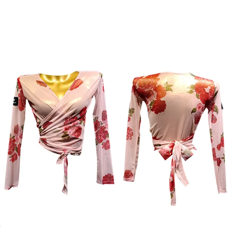 Топ для латиноамериканских танцев с принтом костюм танца на шесте Женская Одежда