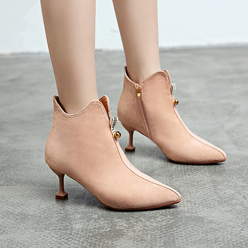 Черные женские ботильоны на высоком каблуке 2019 г. Женские ботинки молнии тонком 6