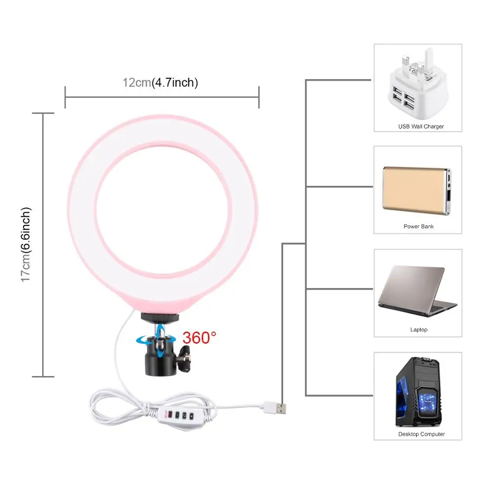 PULUZ 4.7/6.2/10.2 inch Dimmable SMD LED Selfie Ring Light Photography Blogger Vlogging Youtube Video Light&ampCold Shoe Ball Head |
