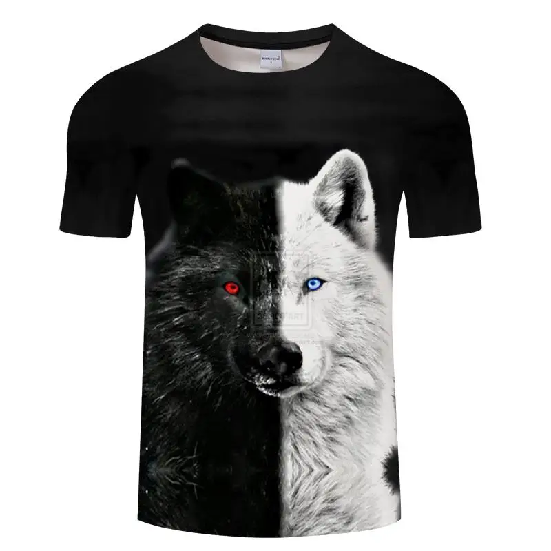 

Summer T shirt Men Streetwear Round Neck Short Sleeve Tees Harajuku Tops Funny Animal Male Clothes Casual Wolf 3D Print Tshirt