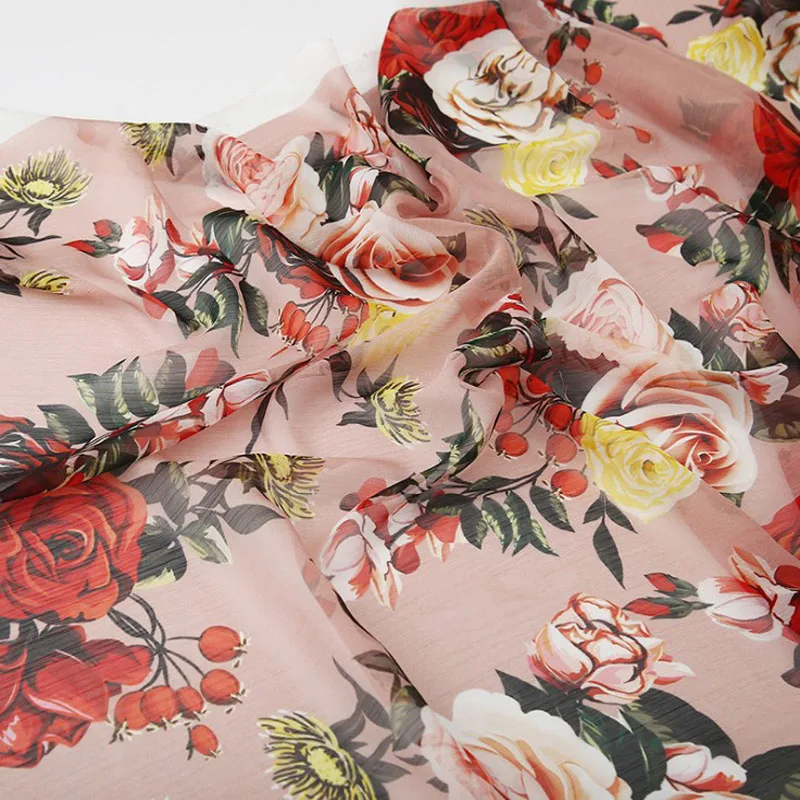 Multi-color roses digital painting Along the fiber chiffon fabric for dress ткань ткани tissu telas por metro tissus tela tecido | Дом