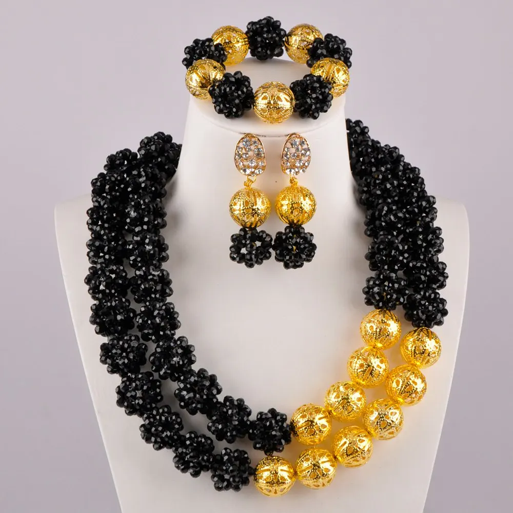 

Black Jewelry Set Crystal Ball Beads Jewelry Set African Necklace Sets for Women