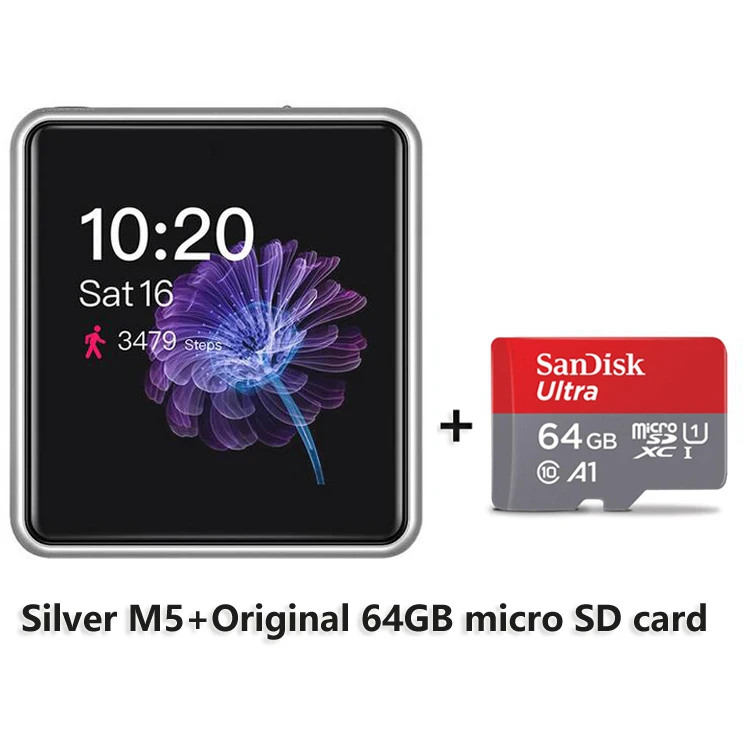 Silver with 64G Card FiiO M5 ультра-портативный аудио плеер высокого разрешения AK4377 цап поддержка USB ЦАП функция счетчика шагов - Цвет: Silver with 64G Card
